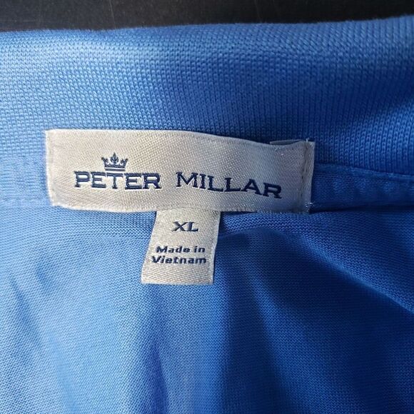 Peter Millar Crown Polo Shirt XL Solid Blue Short Sleeves Cotton Golf Shirt - Picture 8 of 10